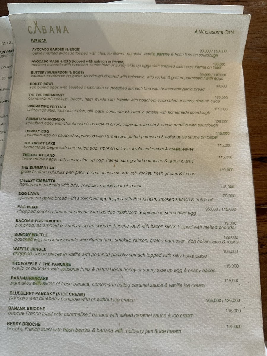 The Cabana Design Studio & Café menu board