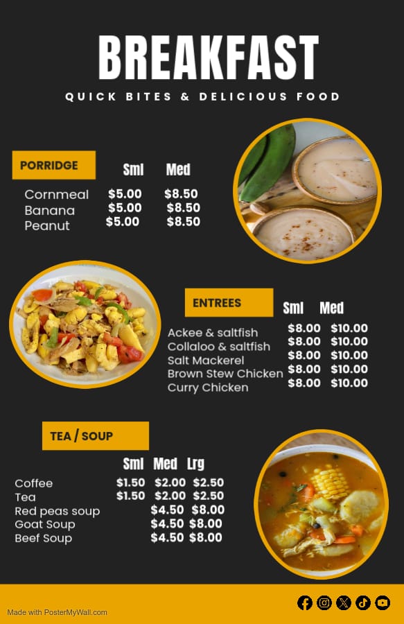 Bernie's island jerk menu board