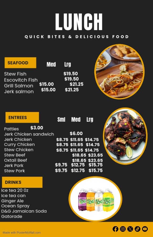 Bernie's island jerk menu board