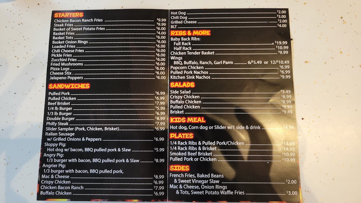 Sticky Fingers BBQ & Cafe menu board