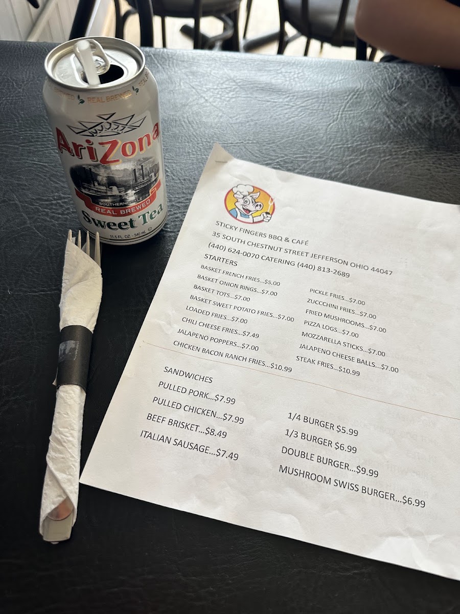 Sticky Fingers BBQ & Cafe menu board