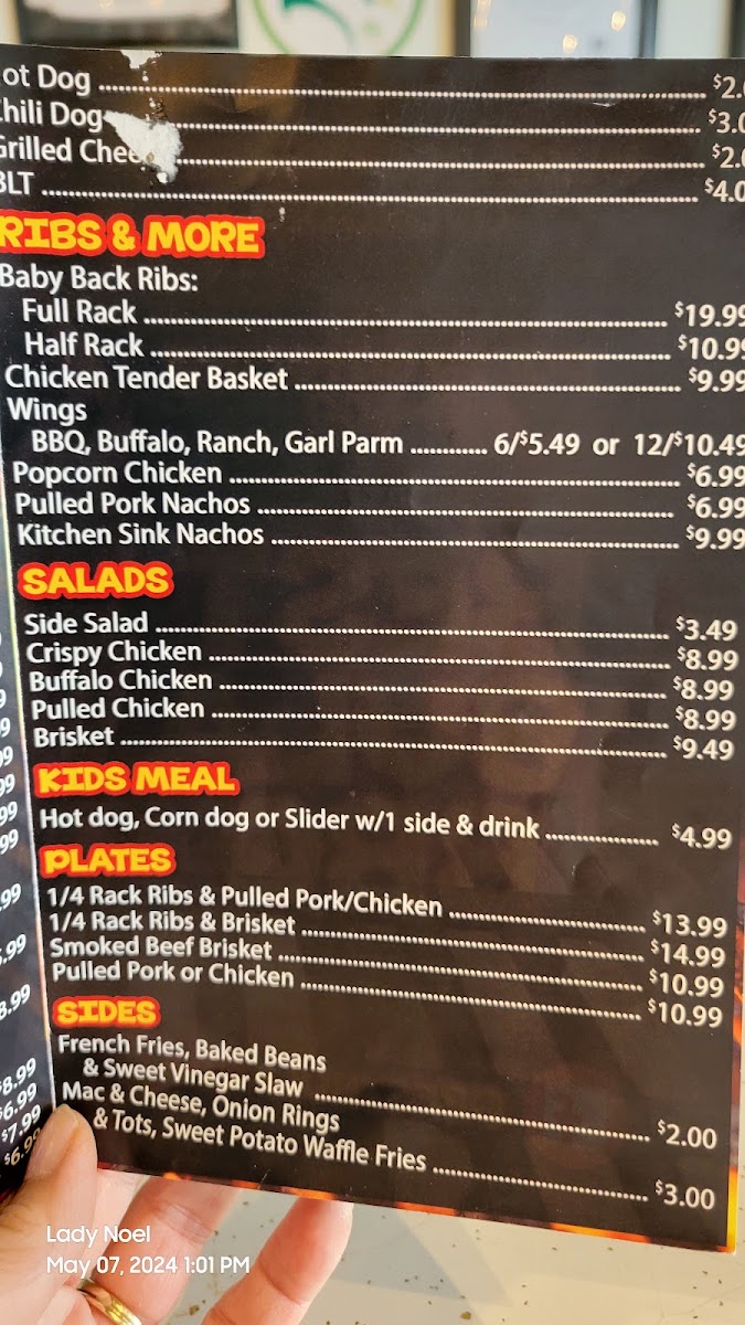 Sticky Fingers BBQ & Cafe menu board