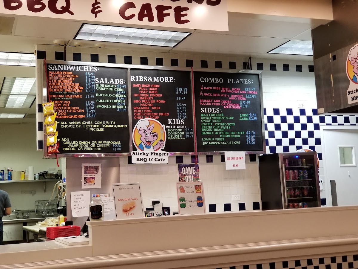 Sticky Fingers BBQ & Cafe menu board