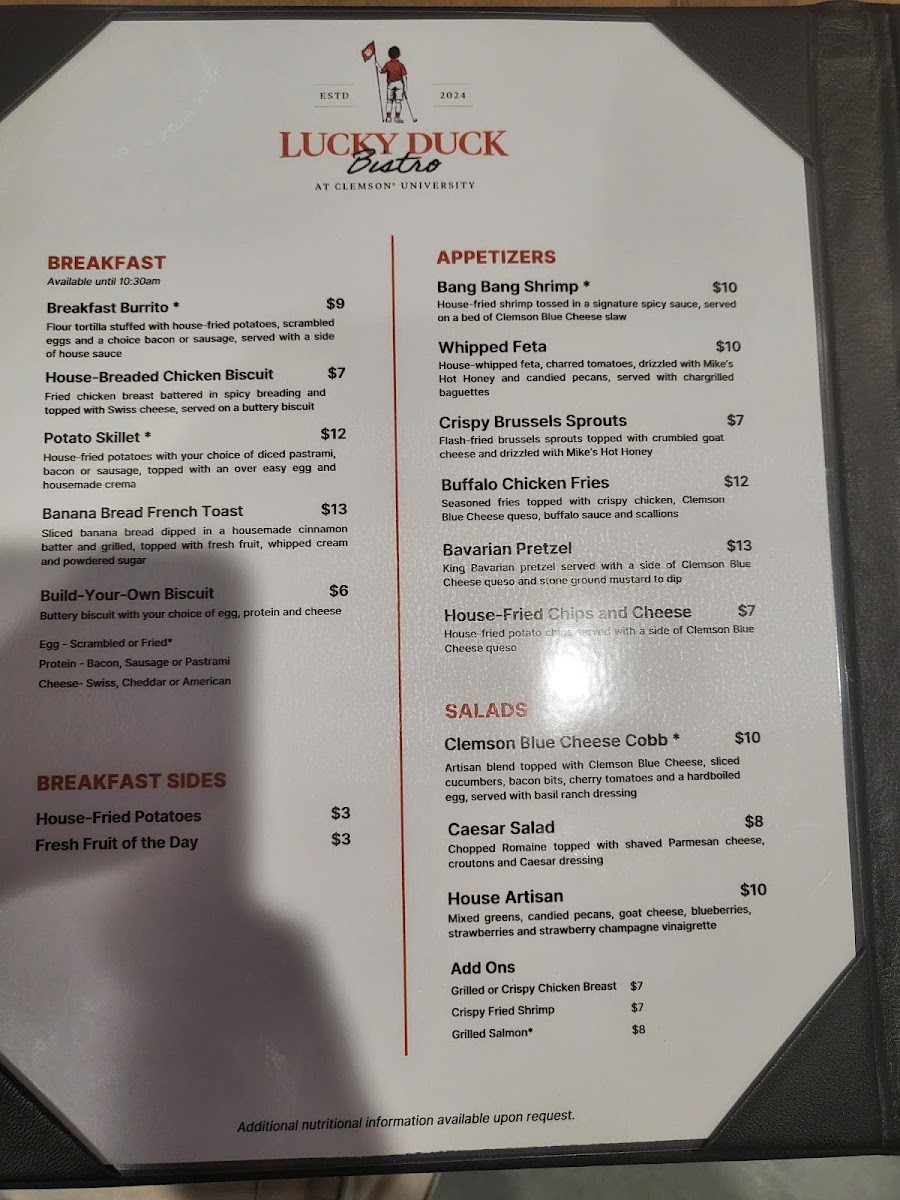 Lucky Duck Bistro menu board