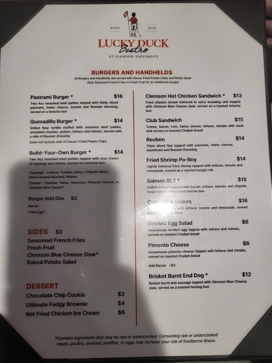 Lucky Duck Bistro menu board