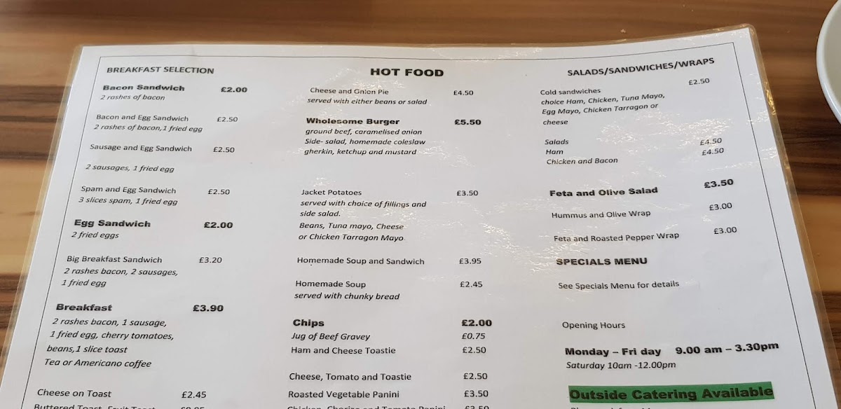 Wholesome Cafe menu board