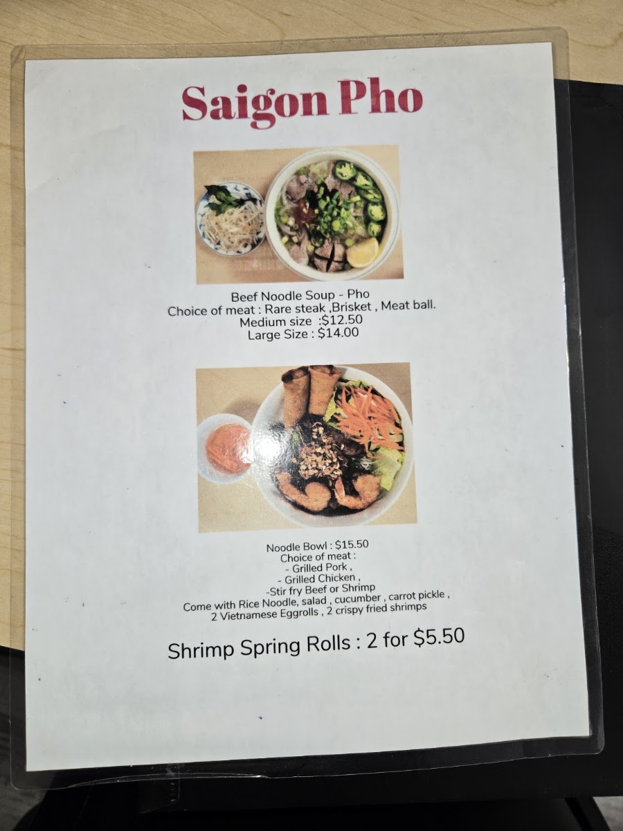 Saigon Pho menu board