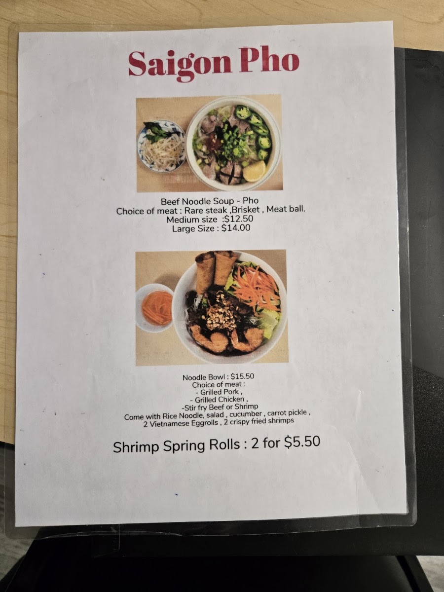 Saigon Pho menu board