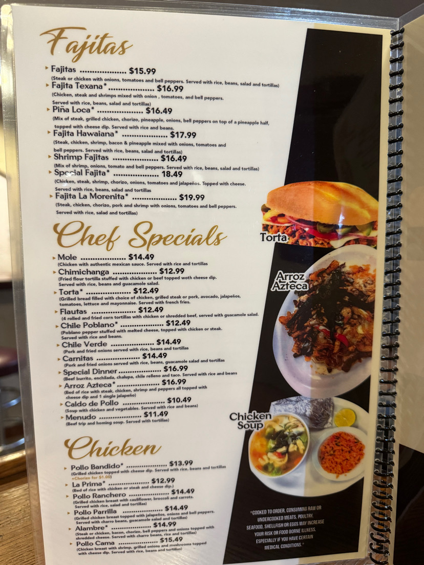 La Morenita Mexican Restaurant menu board