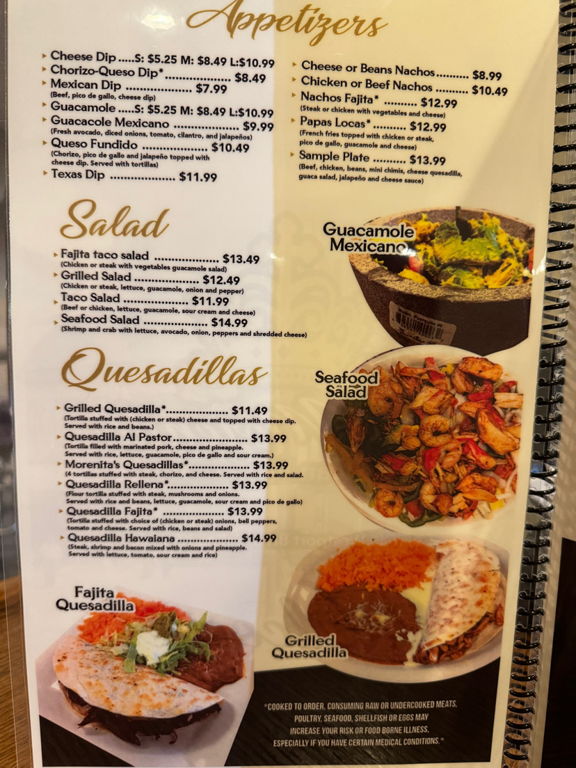 La Morenita Mexican Restaurant menu board