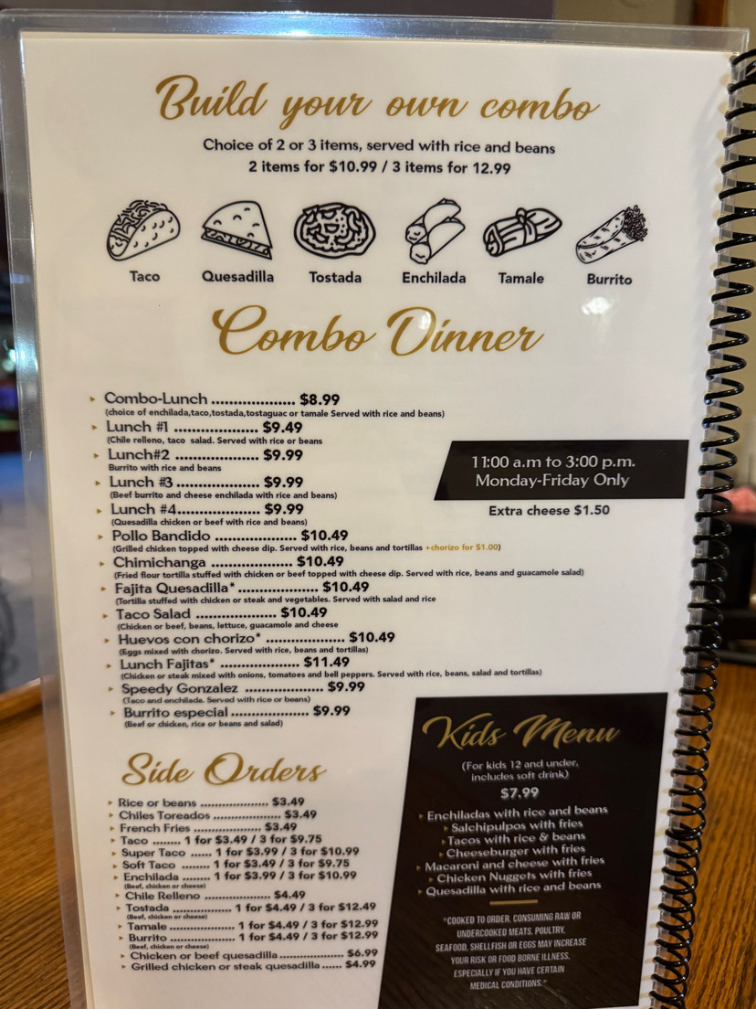 La Morenita Mexican Restaurant menu board