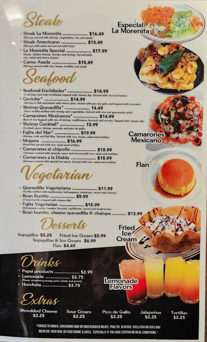 La Morenita Mexican Restaurant menu board