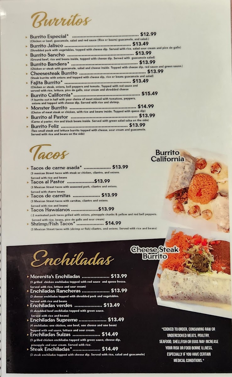 La Morenita Mexican Restaurant menu board