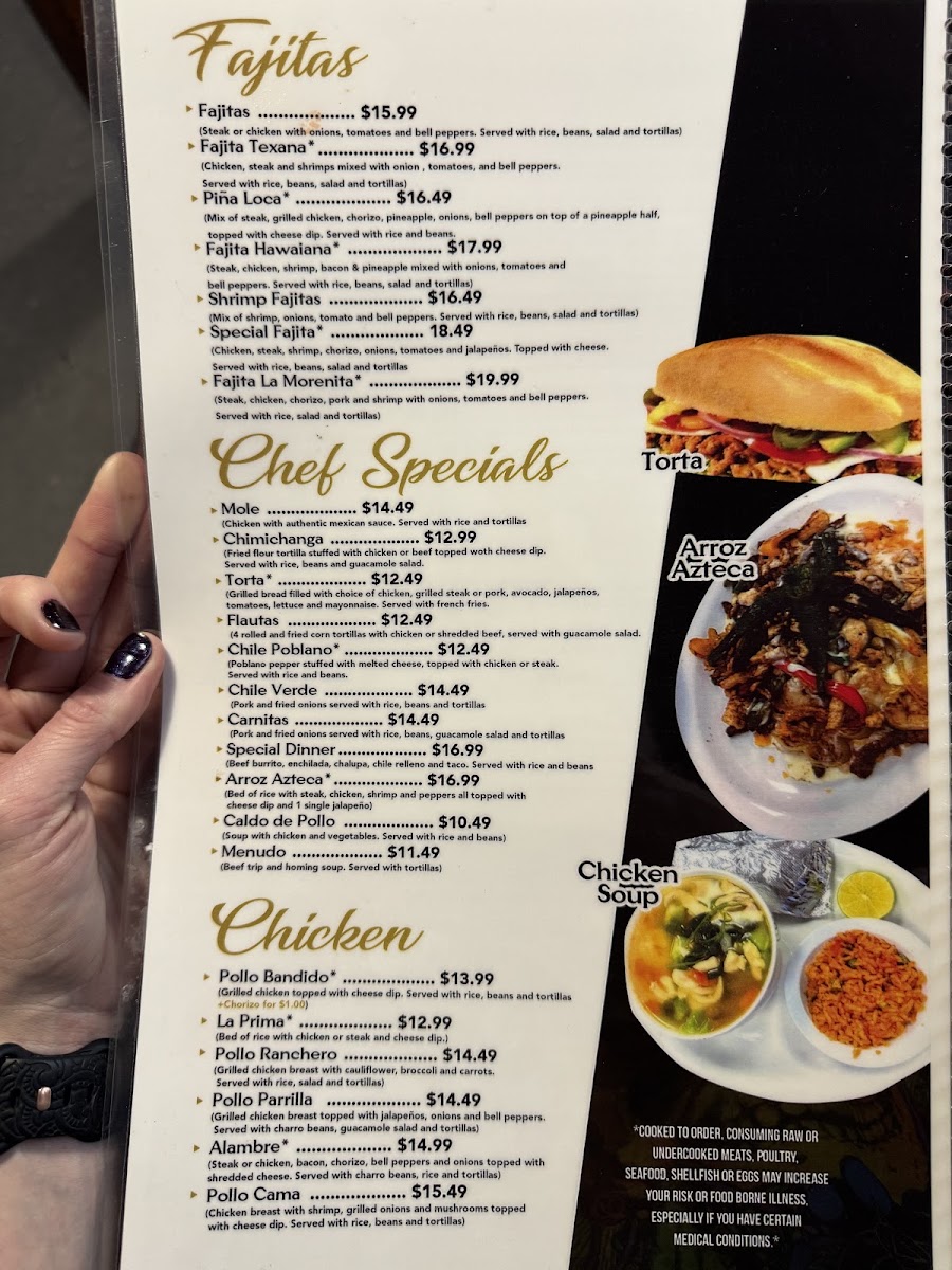 La Morenita Mexican Restaurant menu board