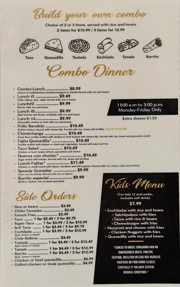 La Morenita Mexican Restaurant menu board