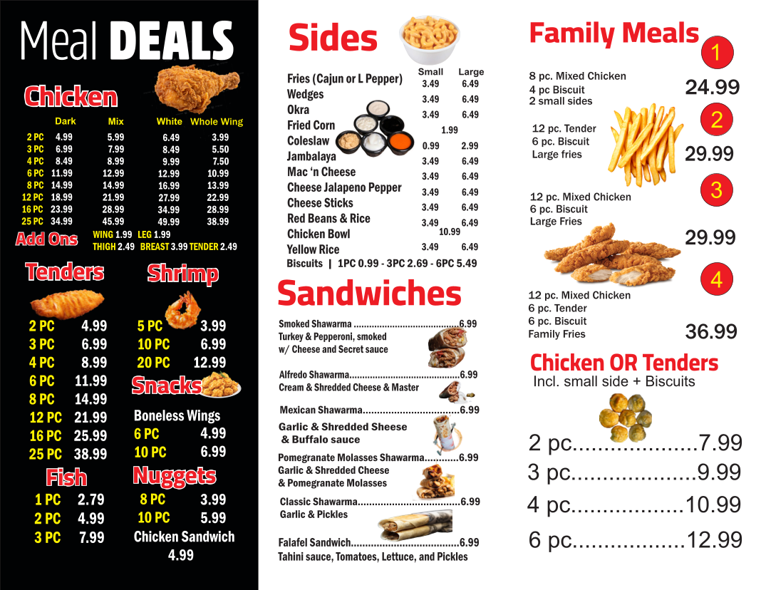 NY Deli Subs & Famous chicken menu board