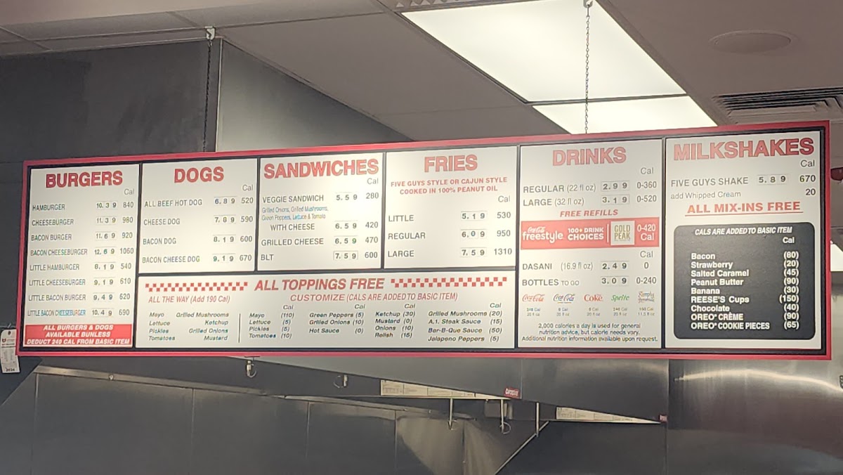 Five Guys menu board
