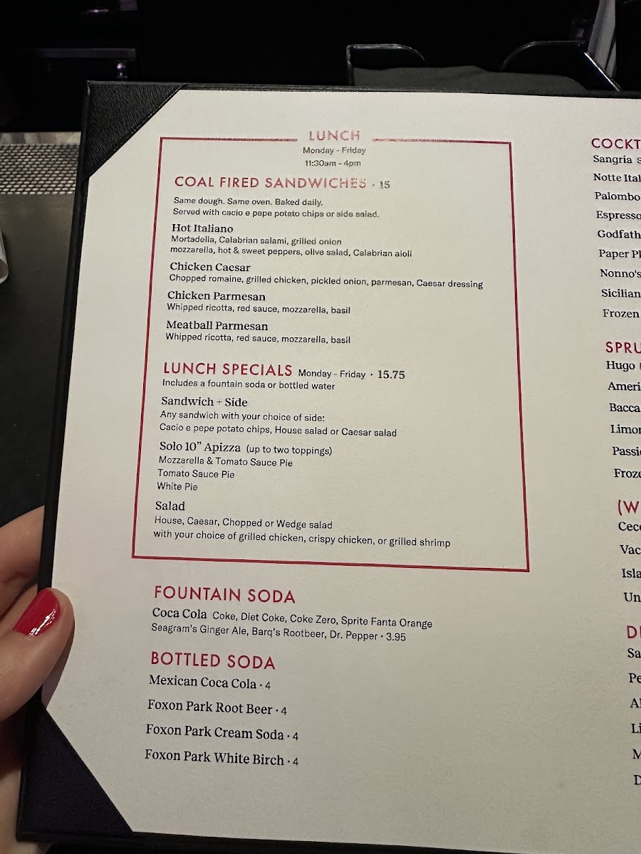 Sally's Apizza menu board