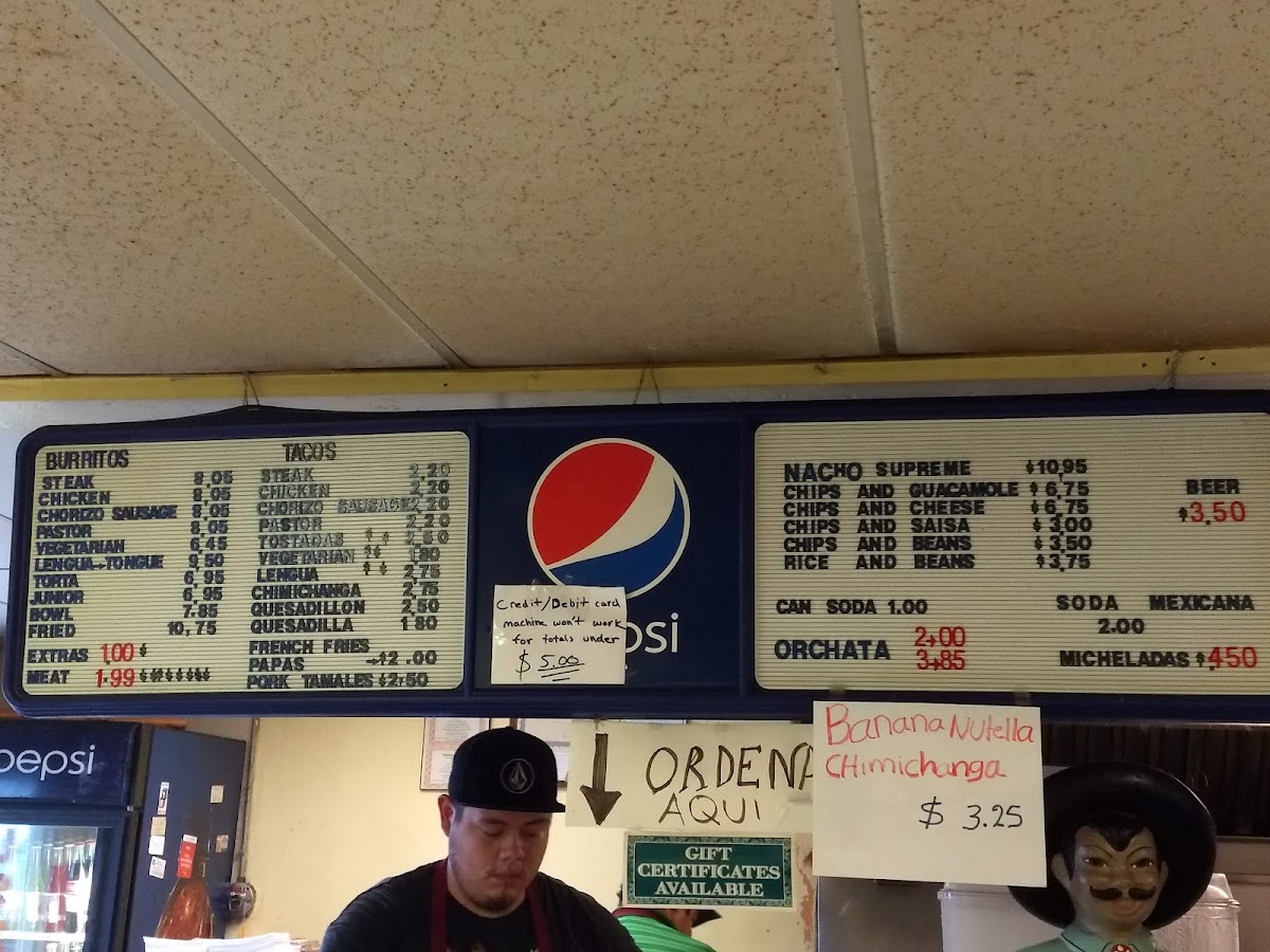Taco Burrito Mexico menu board