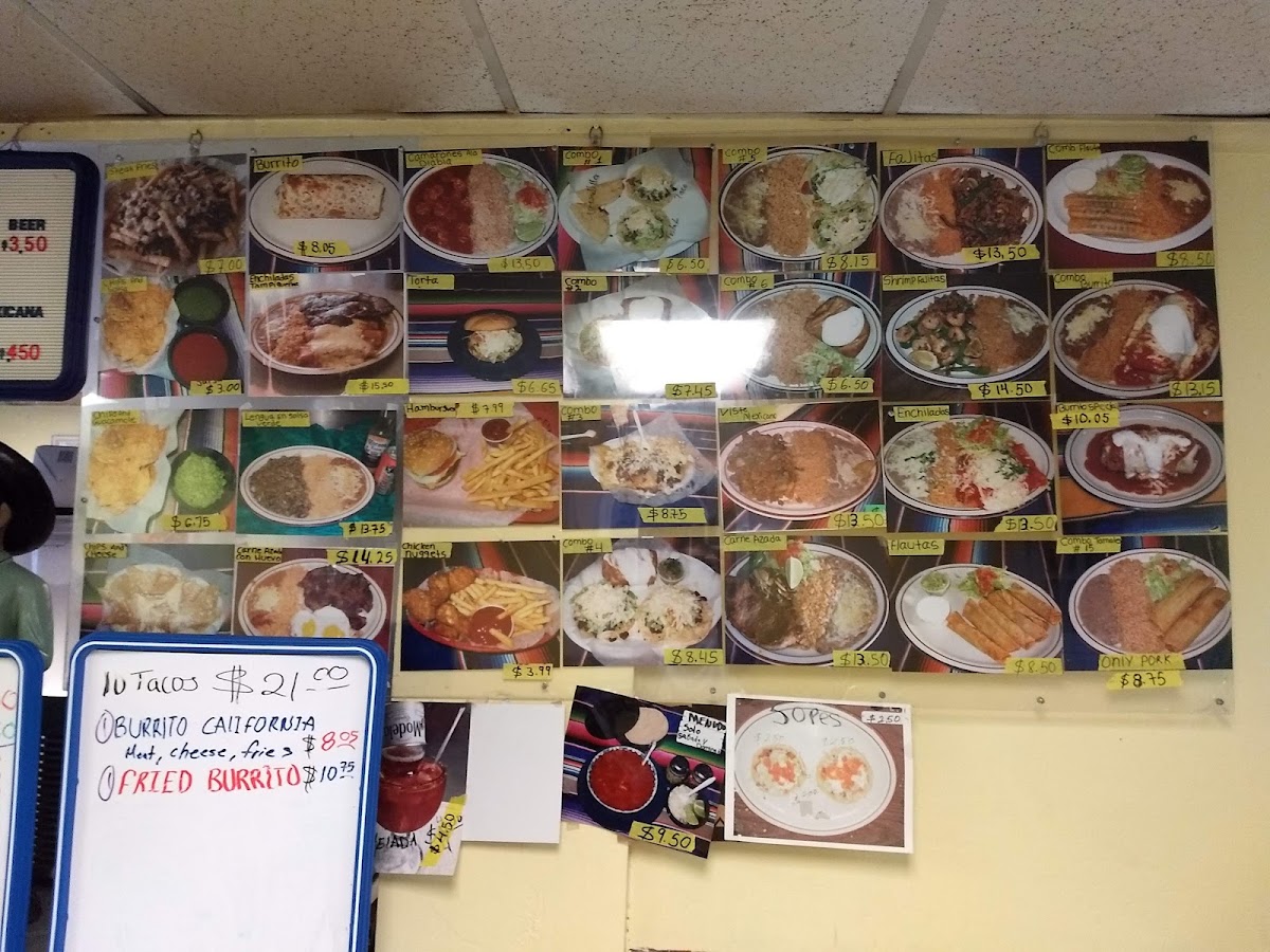 Taco Burrito Mexico menu board
