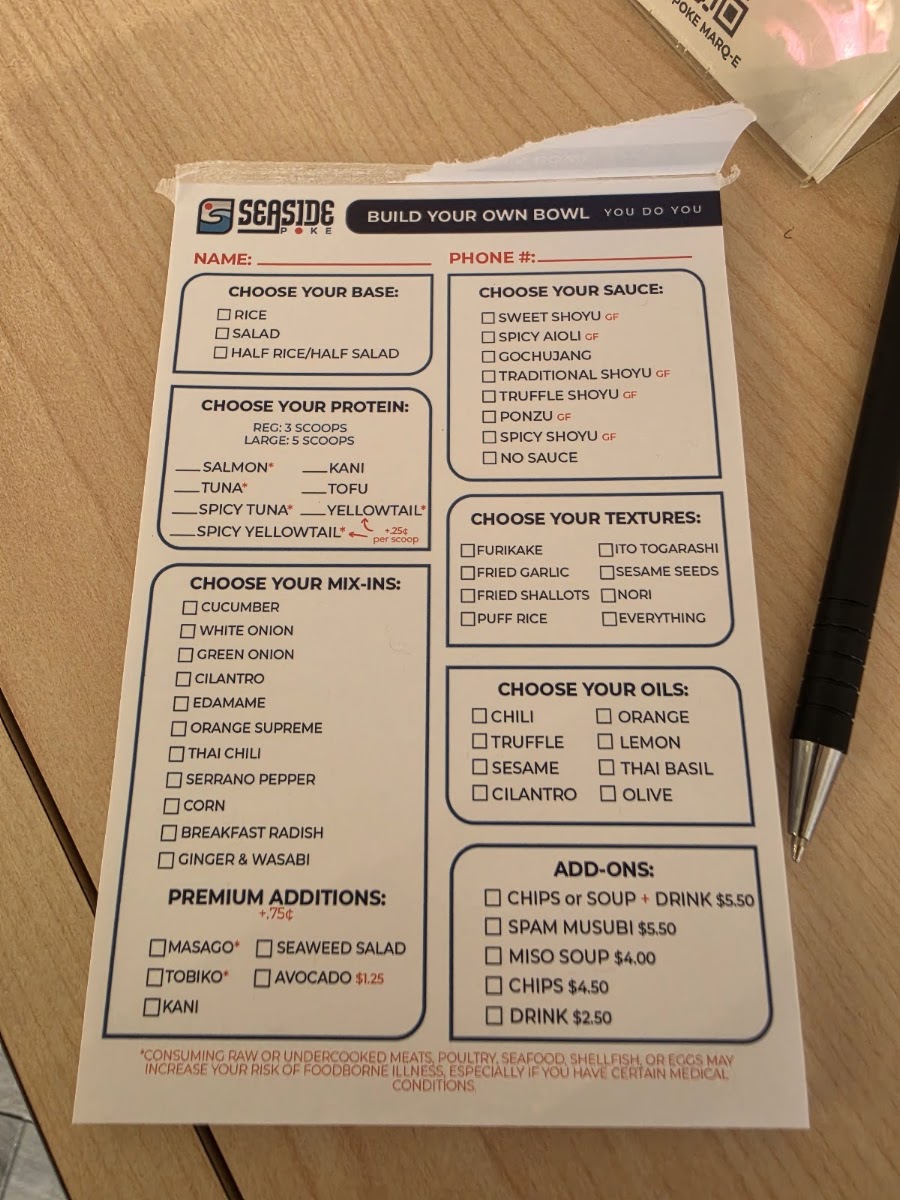 Seaside Poke menu board