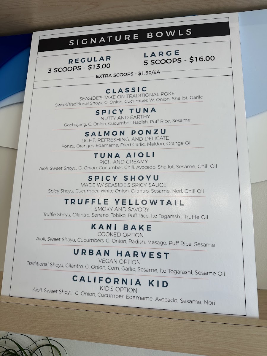 Seaside Poke menu board