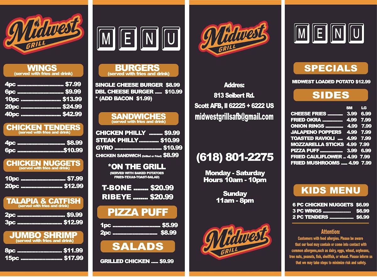 Midwest Grill menu board