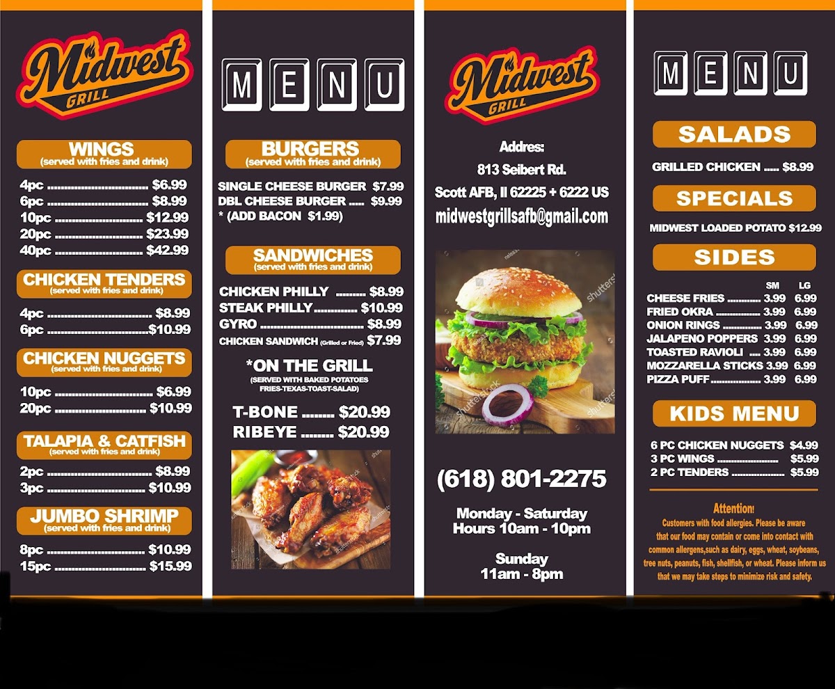 Midwest Grill menu board