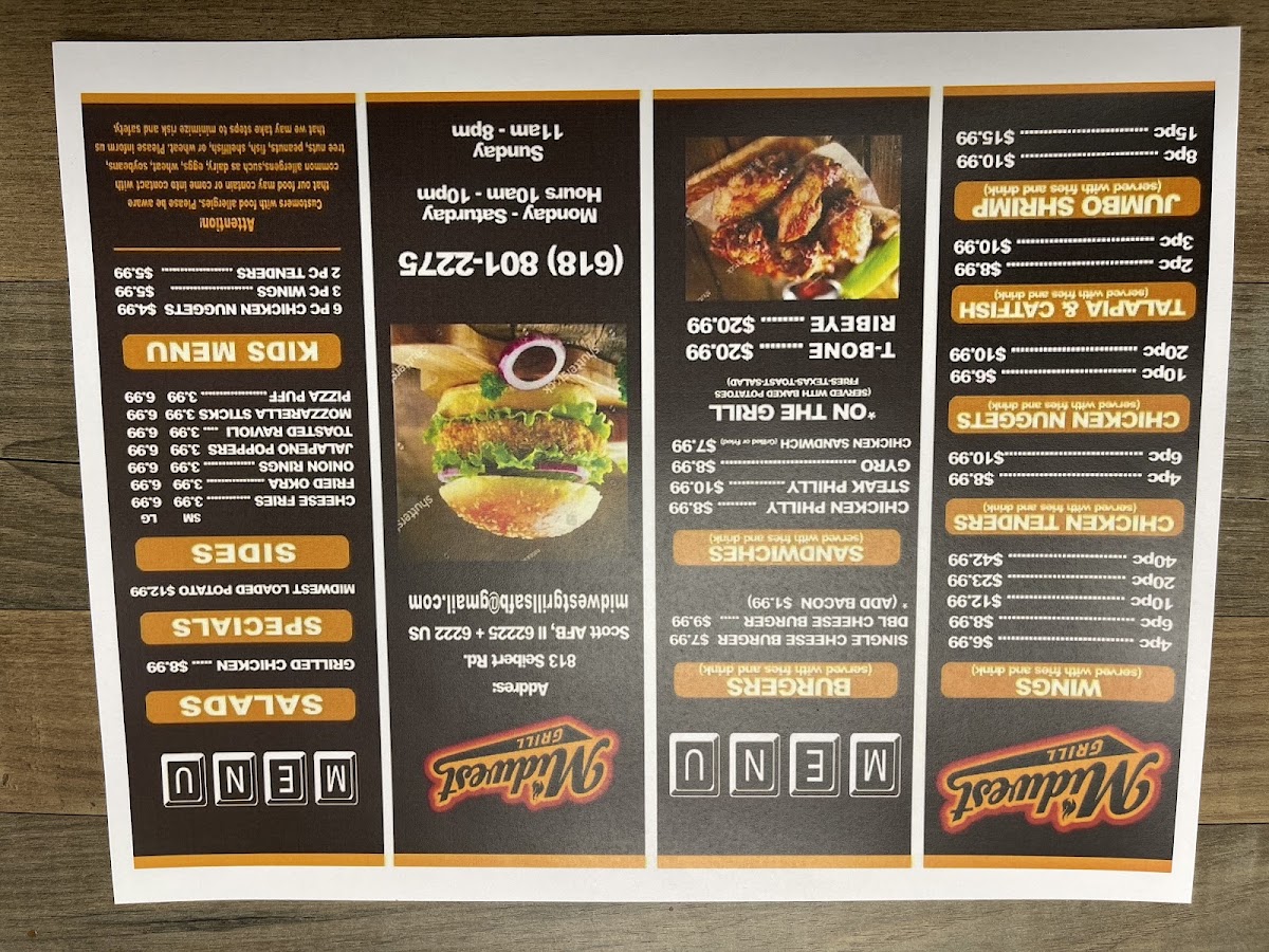 Midwest Grill menu board