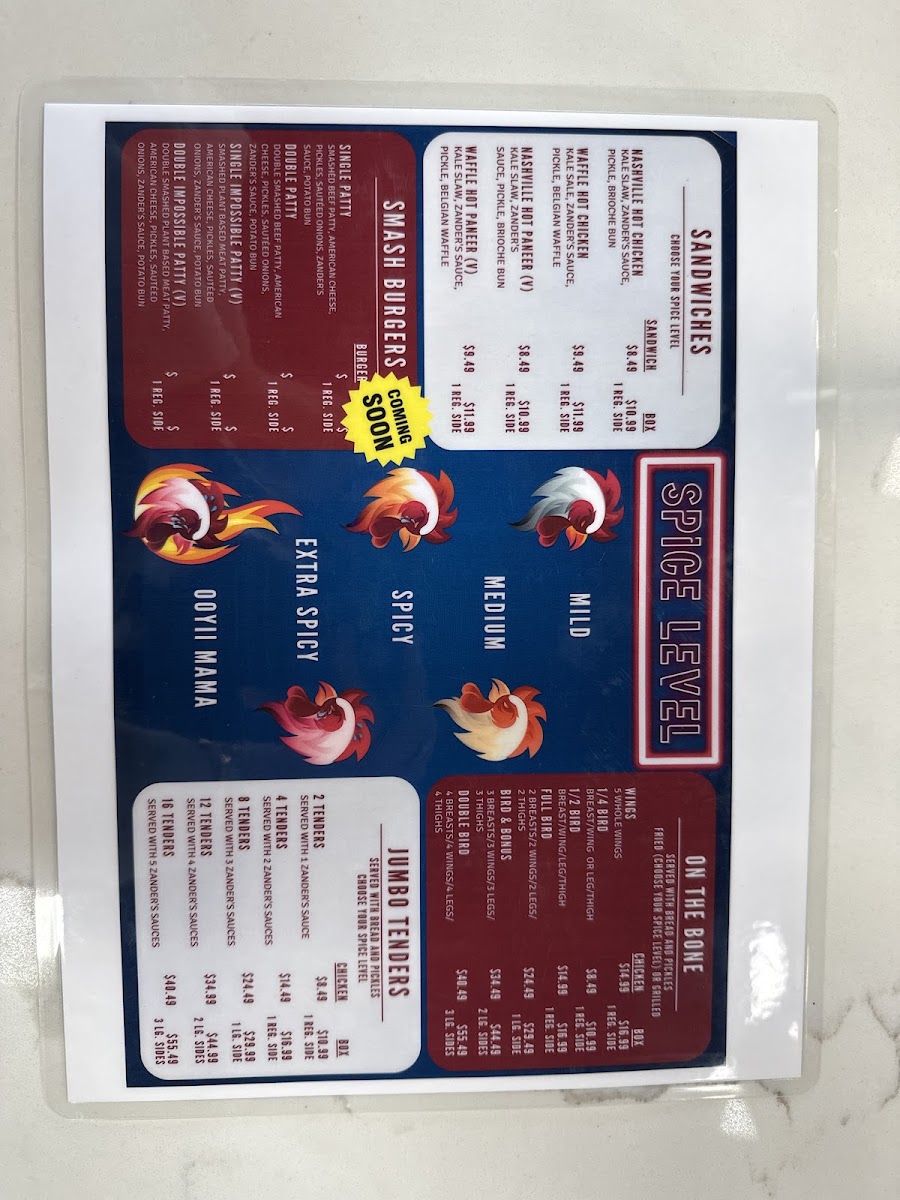 Sumah Hot Chicken menu board