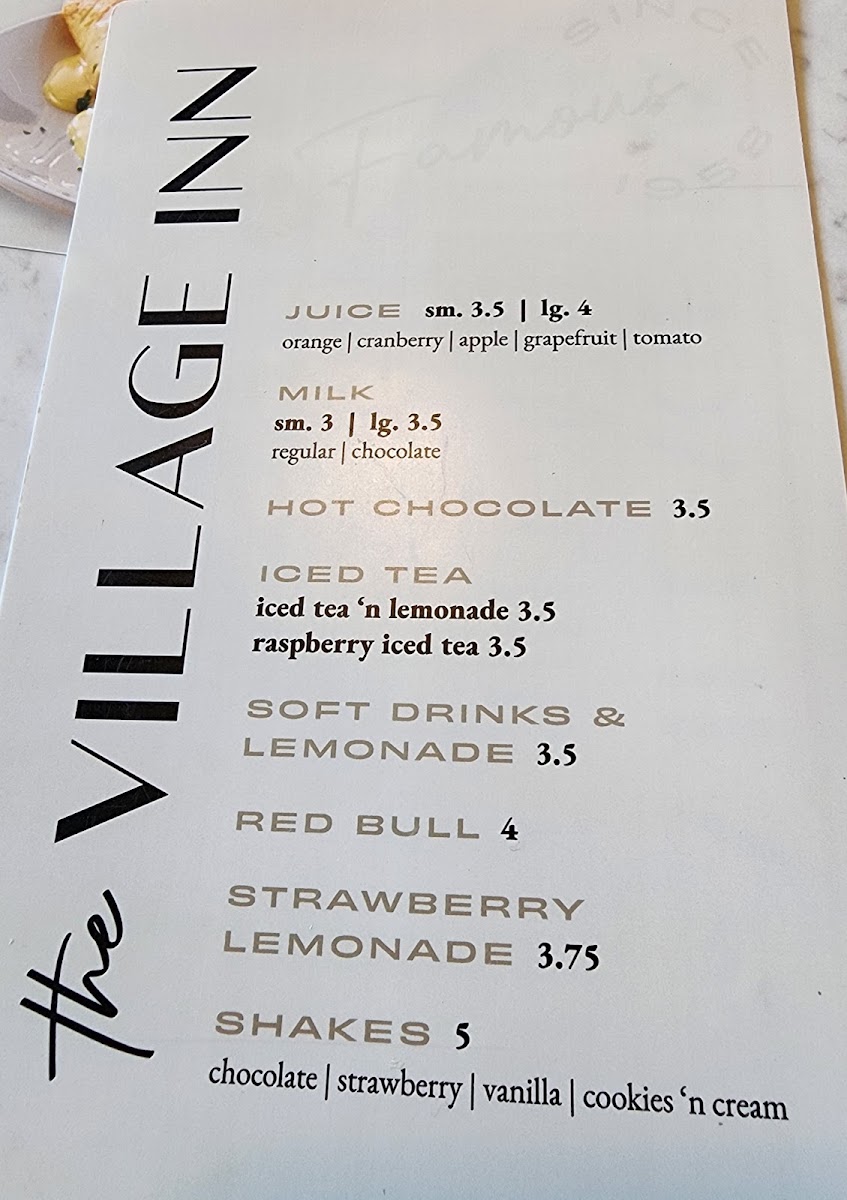 Village Inn menu board