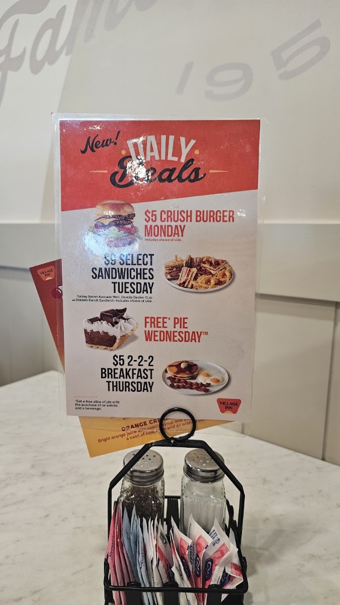 Village Inn menu board