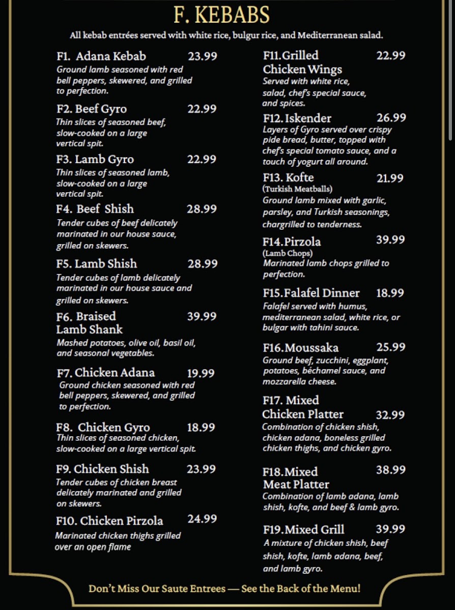 Sparta Mediterranean Cuisine & Pizza menu board
