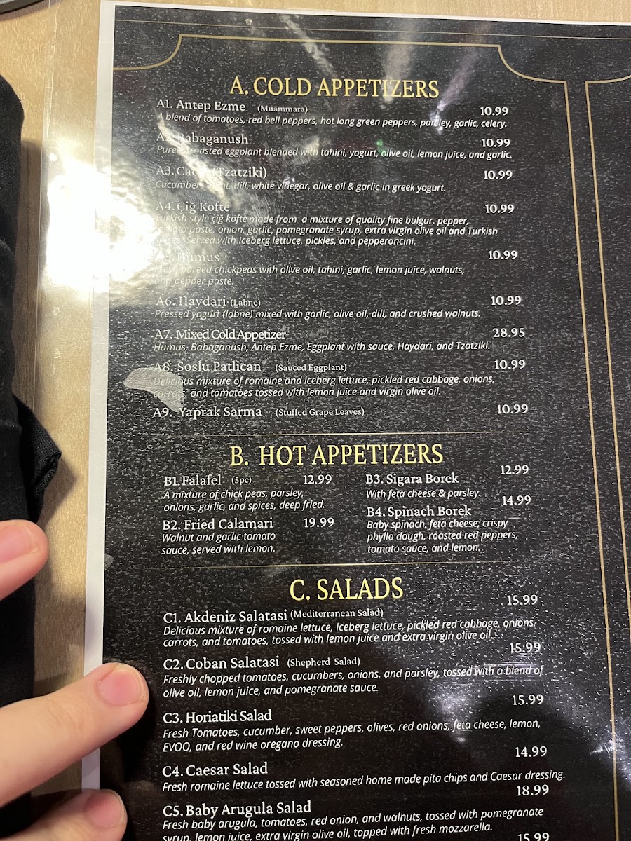Sparta Mediterranean Cuisine & Pizza menu board