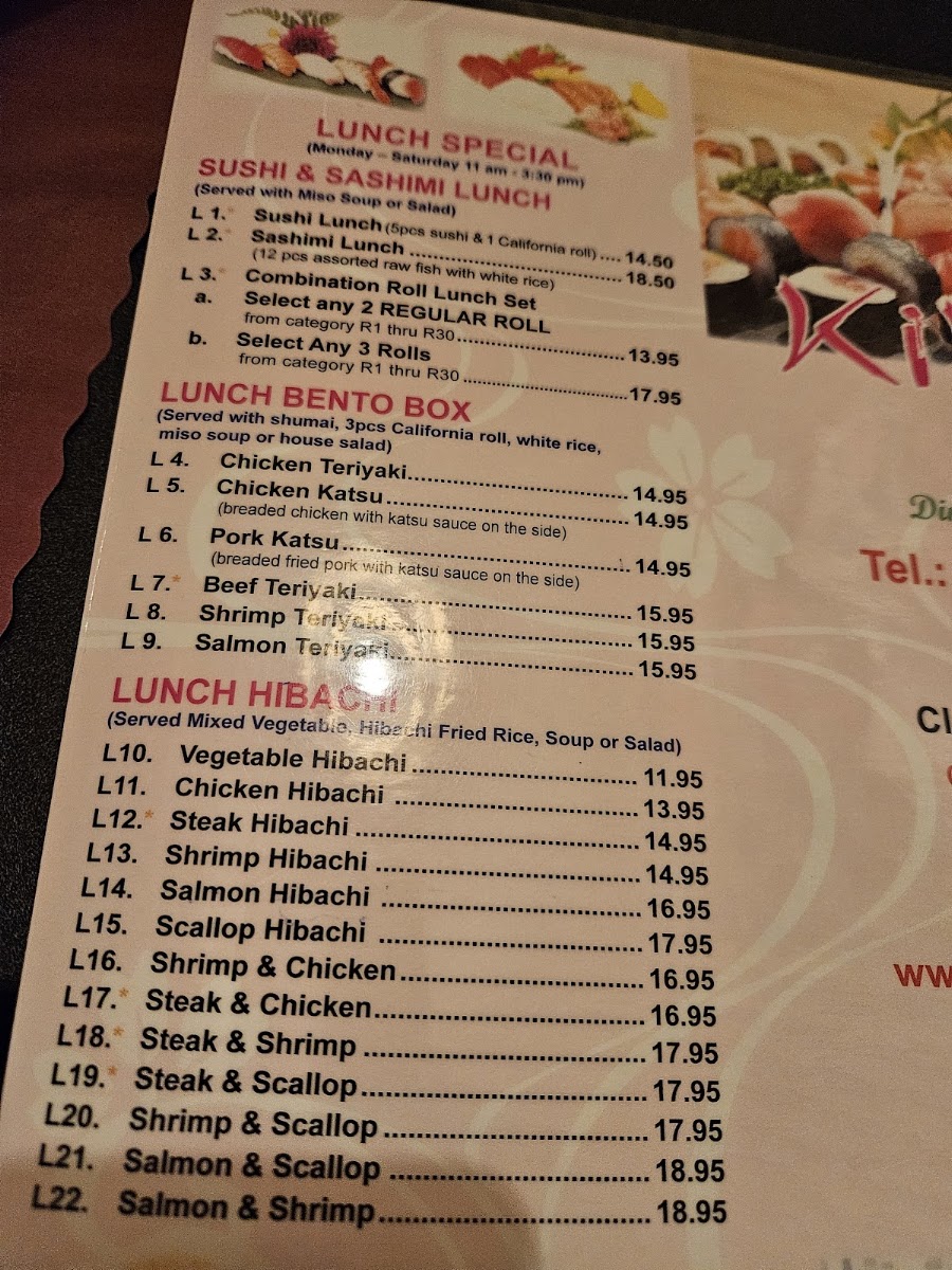 Kiku Fusion Japanese & Chinese Restaurant menu board