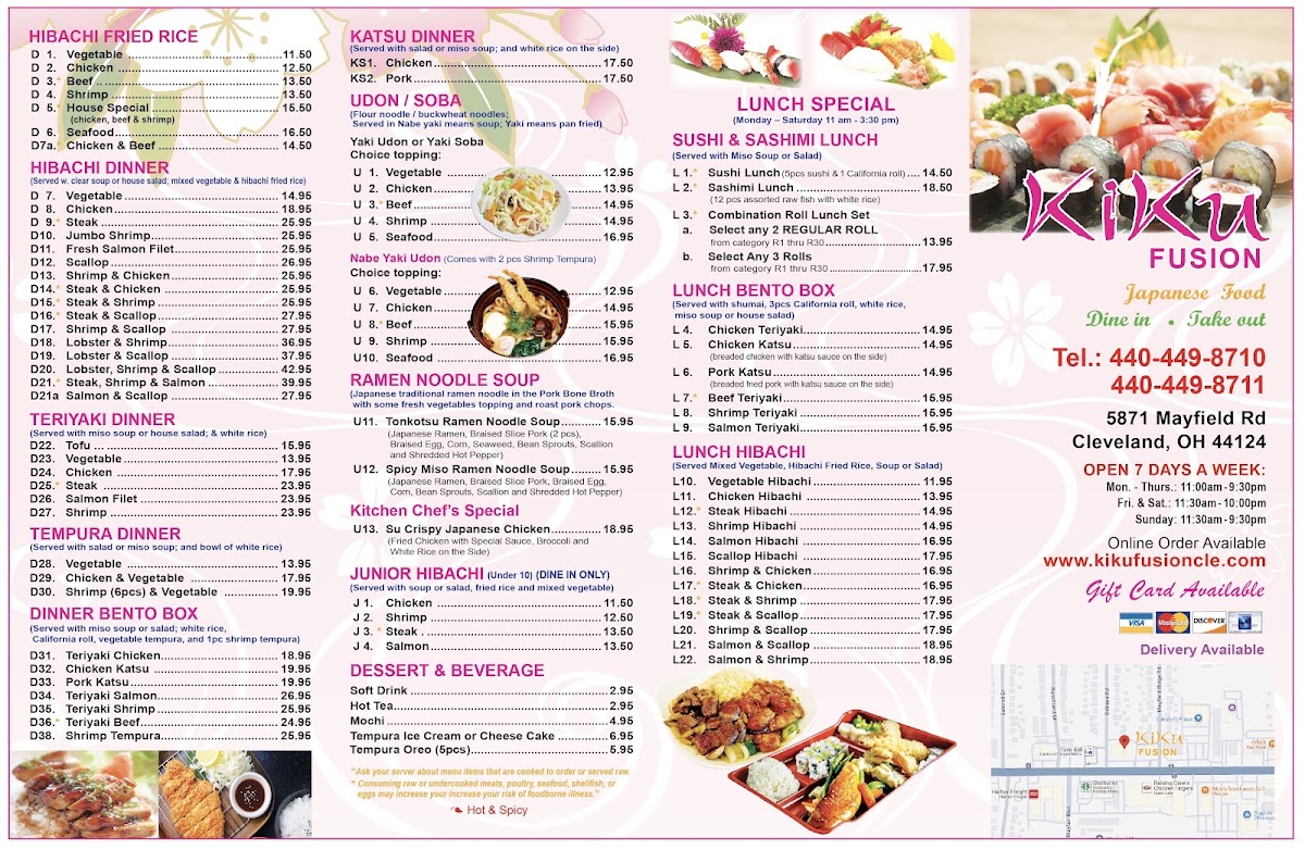 Kiku Fusion Japanese & Chinese Restaurant menu board