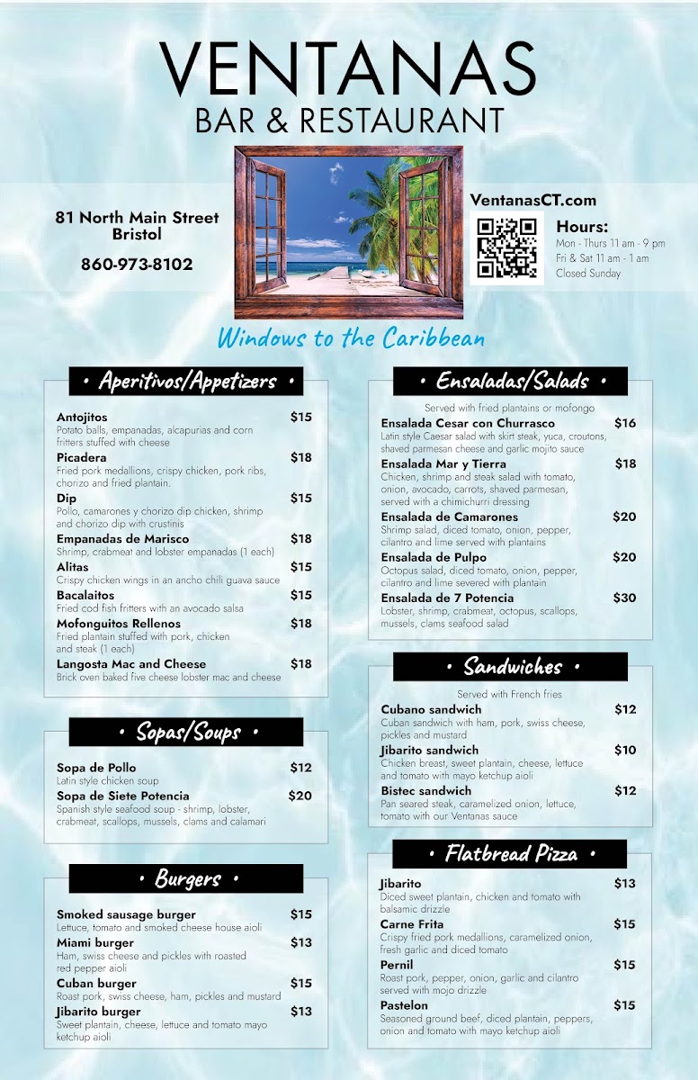 Ventanas | Bar and Restaurant menu board