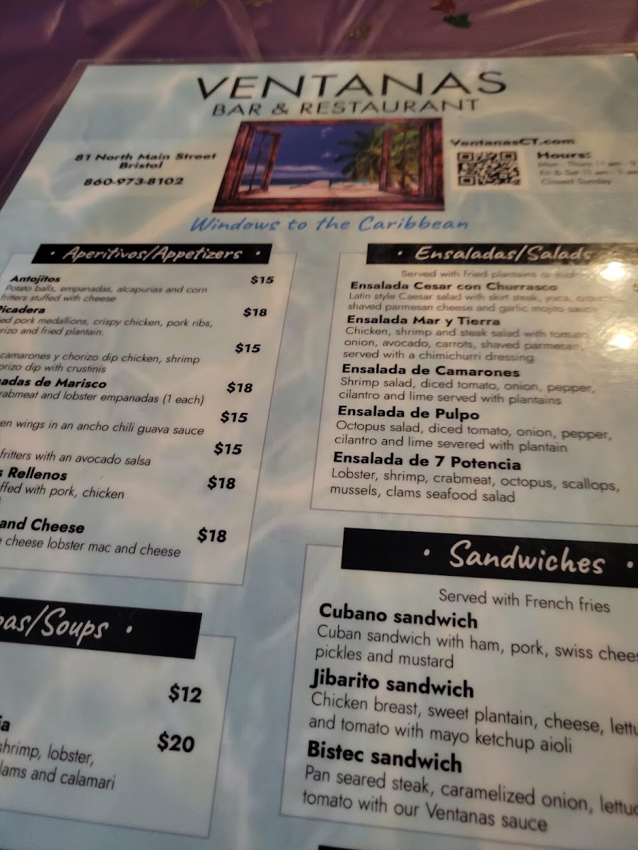 Ventanas | Bar and Restaurant menu board