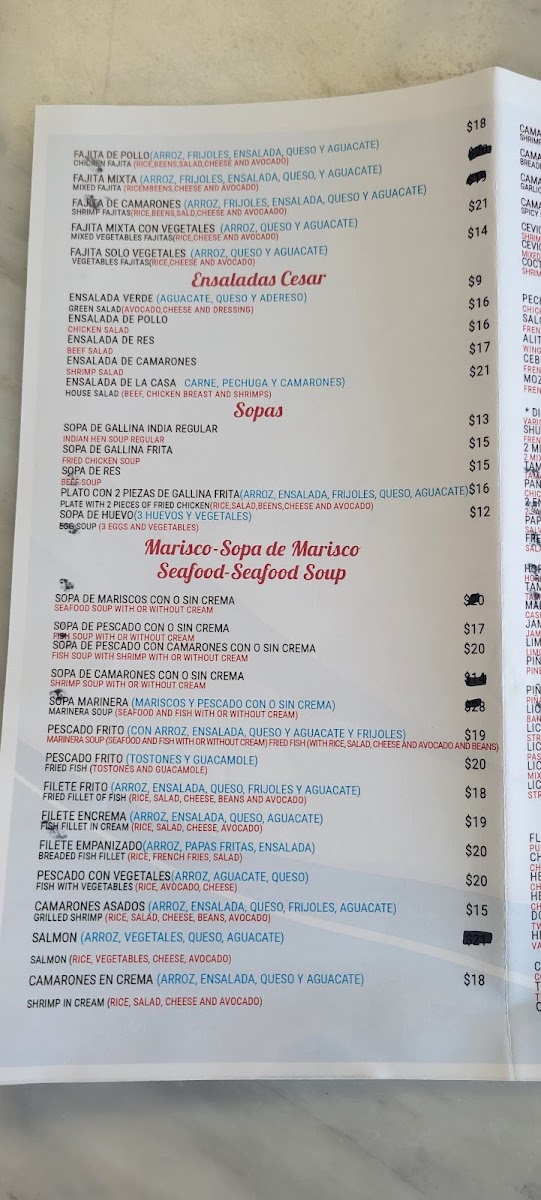 El Salvadoreño Chapin Restaurant menu board