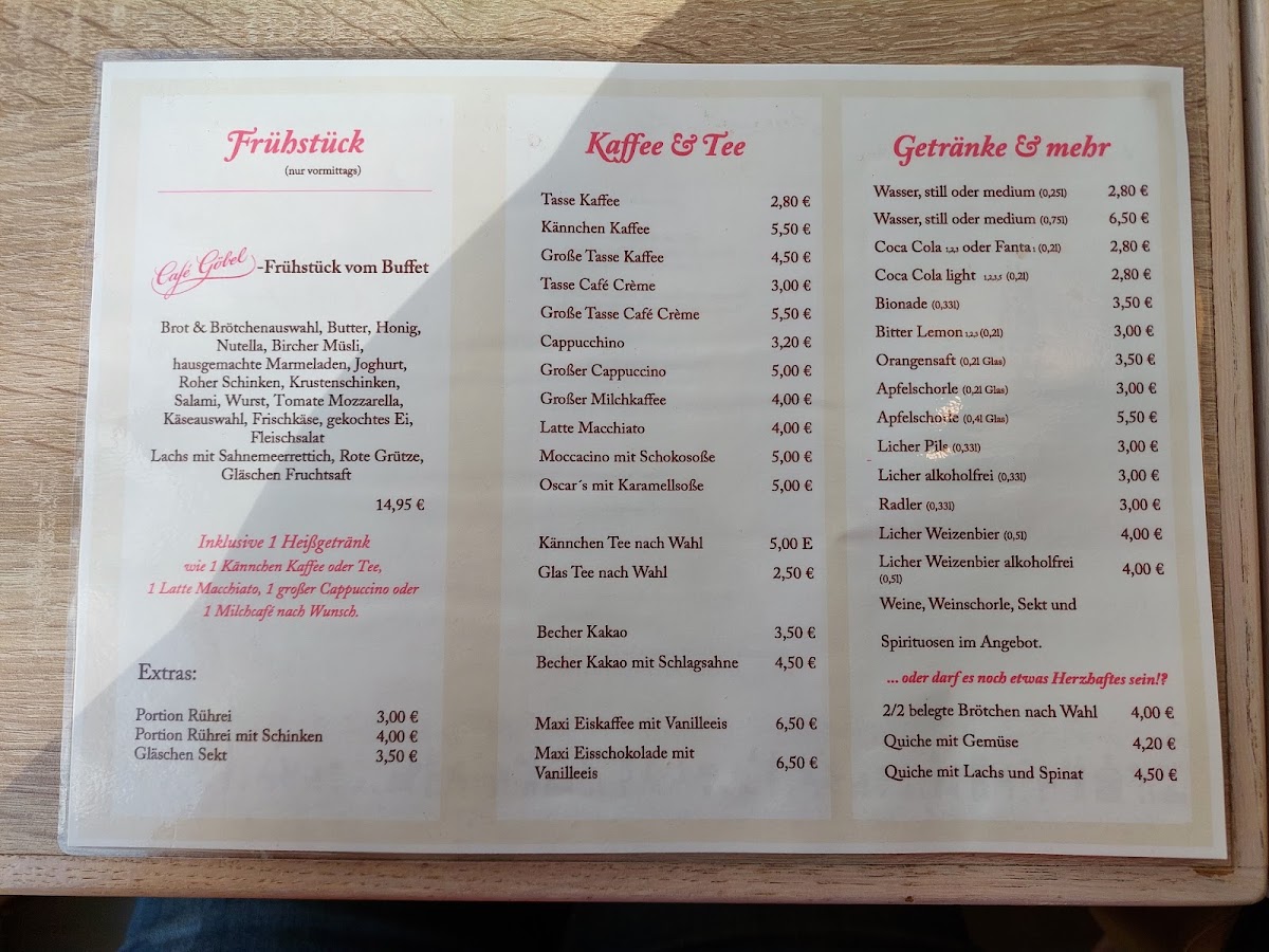Café Göbel menu board