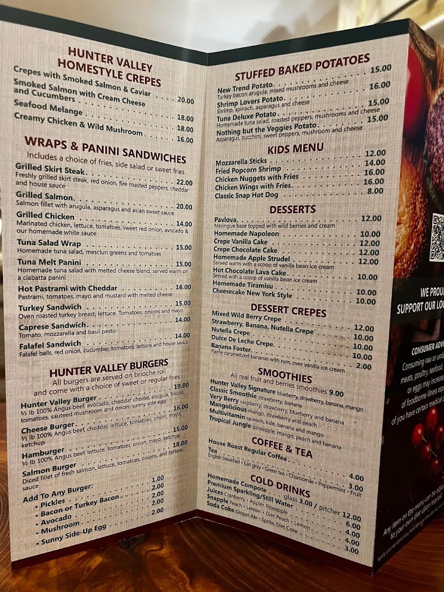Hunter Valley Restaurant menu board