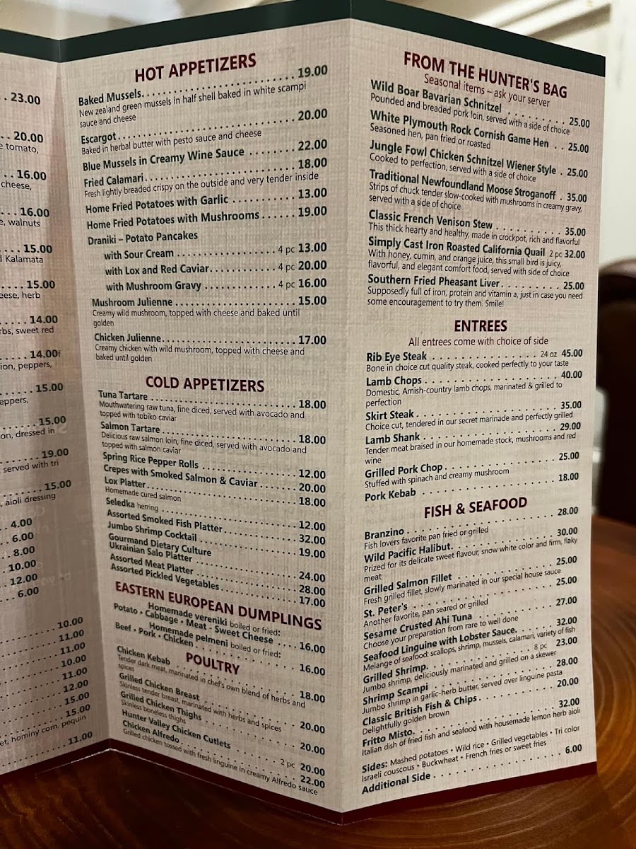Hunter Valley Restaurant menu board