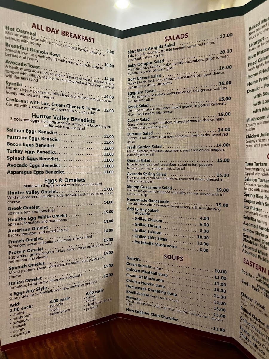 Hunter Valley Restaurant menu board