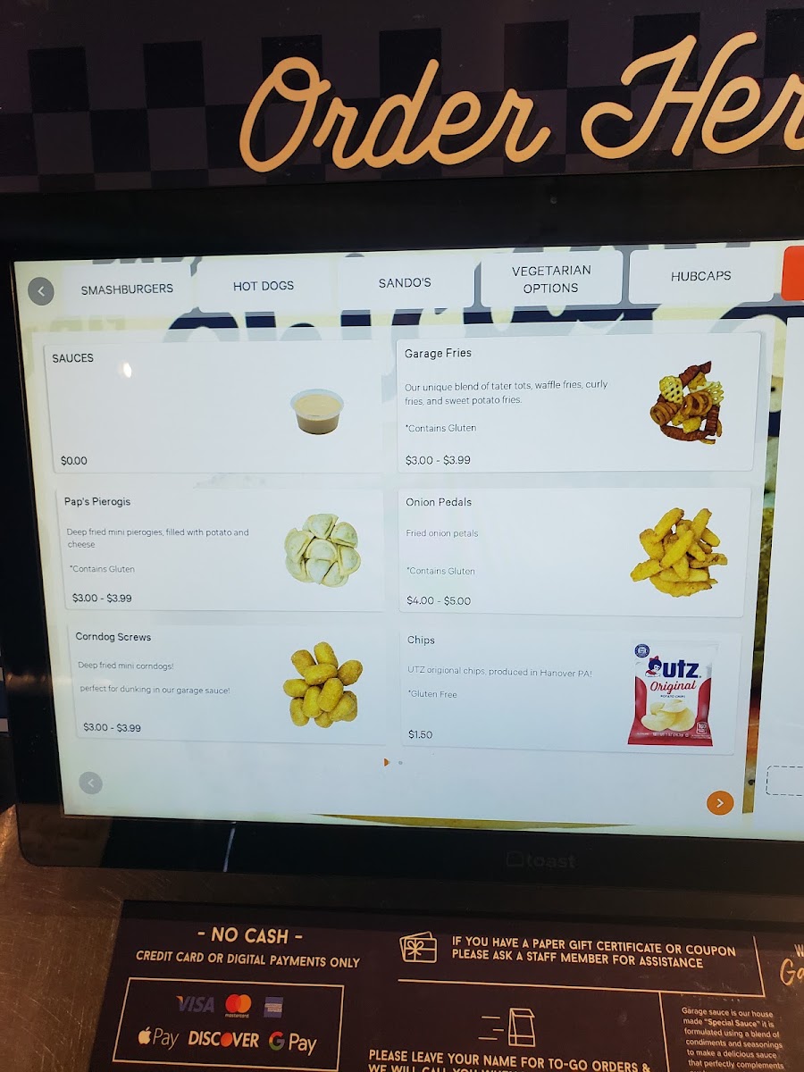 Greer’s Burger Garage menu board