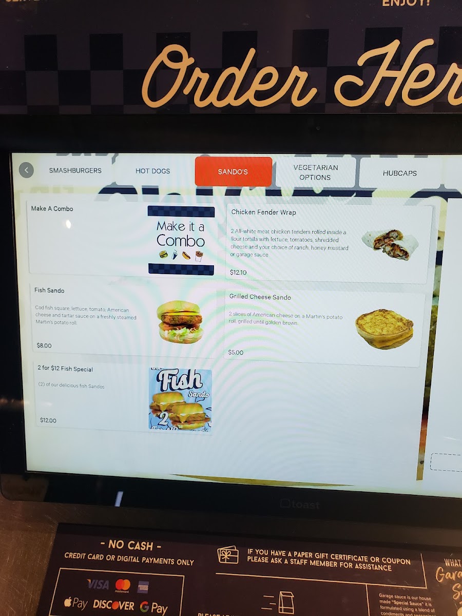 Greer’s Burger Garage menu board