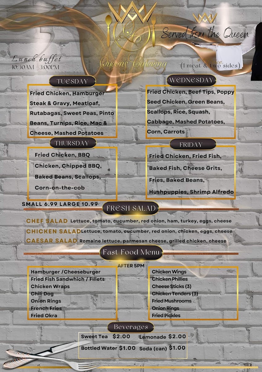 QUEEN'S CATERING menu board