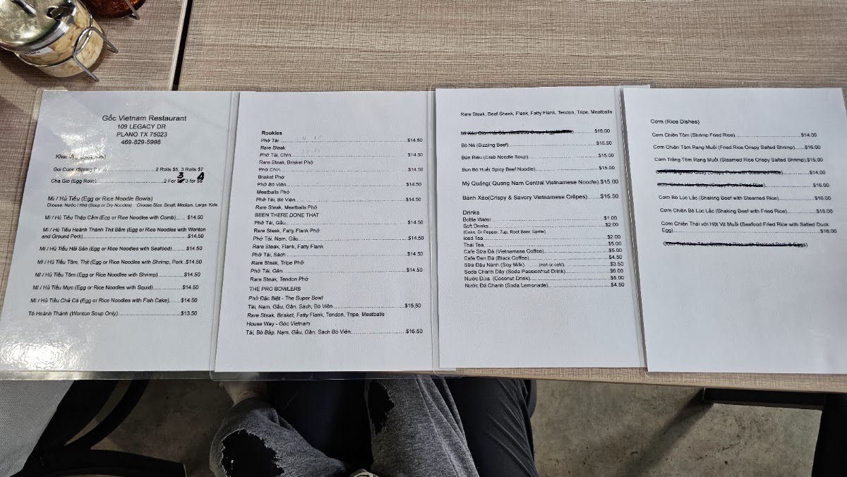 Gốc Vietnam Restaurant menu board