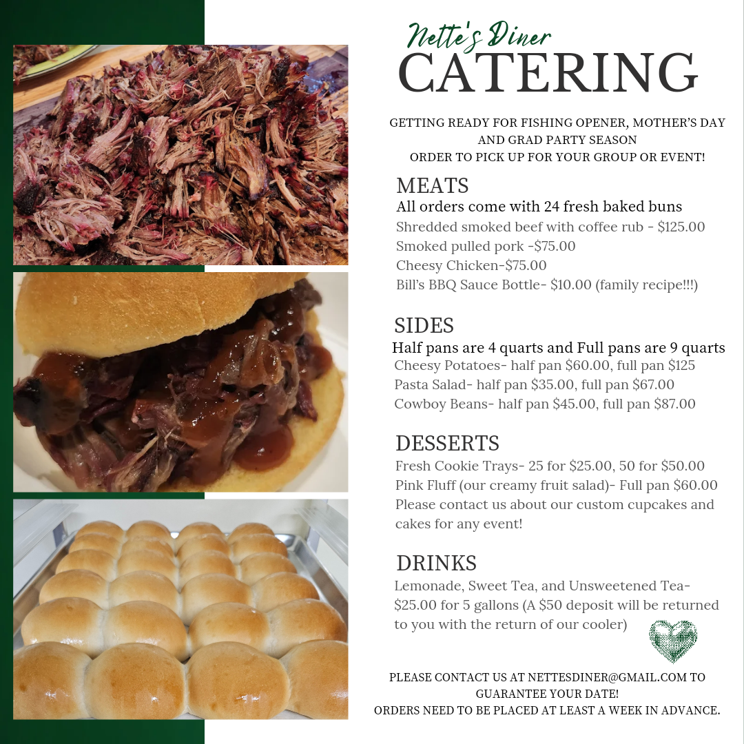 Nette's Diner & Catering menu board