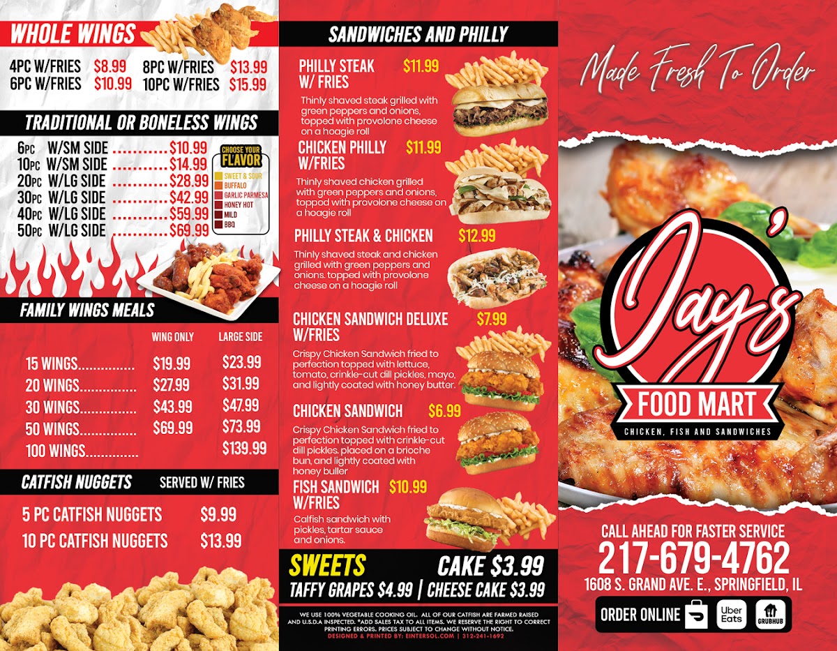 Krispy Krunchy Chicken and Jays FoodMart menu board