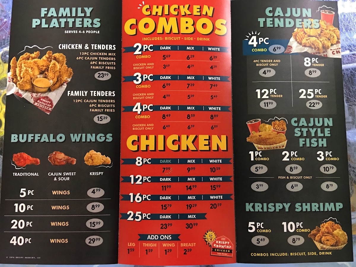 Krispy Krunchy Chicken and Jays FoodMart menu board